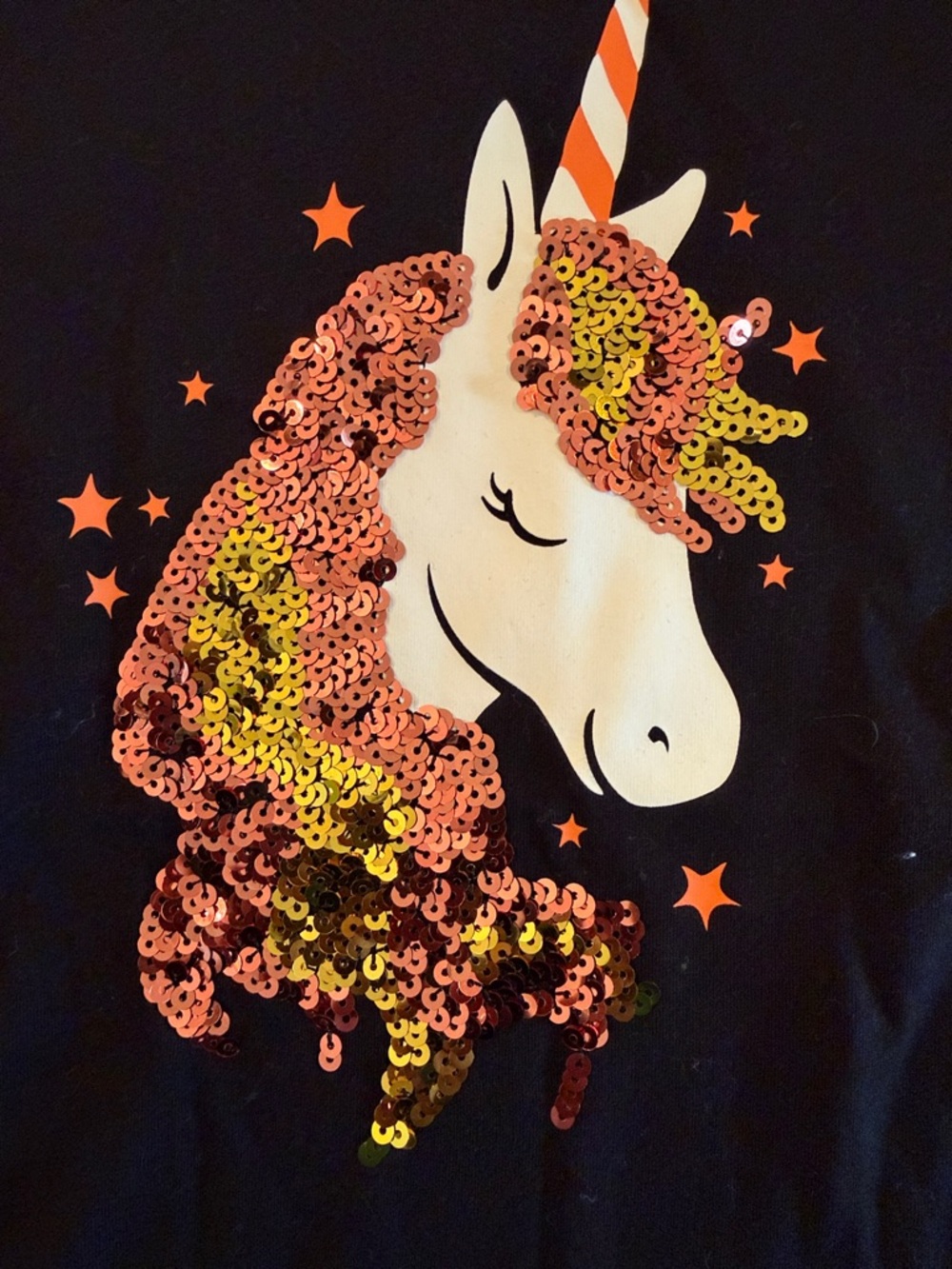 wonder nation Black Short Sleeve Tee with orange and Yellow Sequin Unicorn